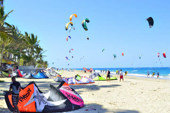Kites over Cabarete's kite beach