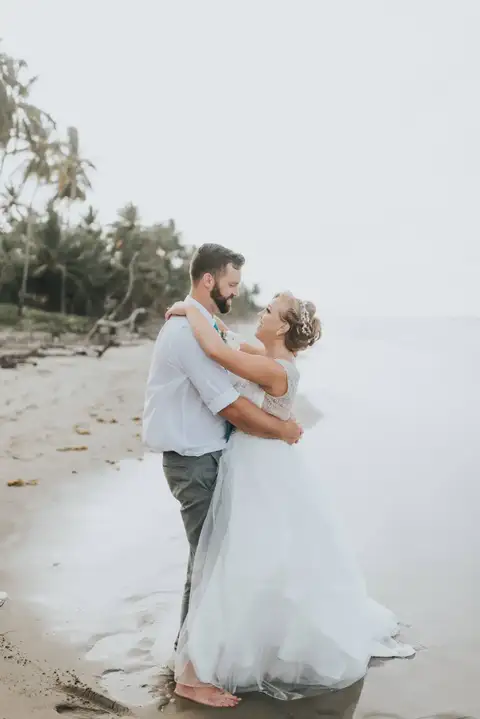 Couple embracing on the beach