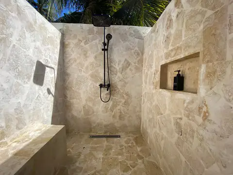 Outdoor stone shower