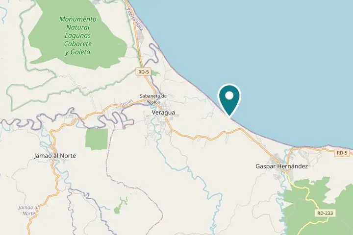 Map of the North Coast: Las Canas Beach Retreat sits on the coast between Veragua and Gaspar Hernández