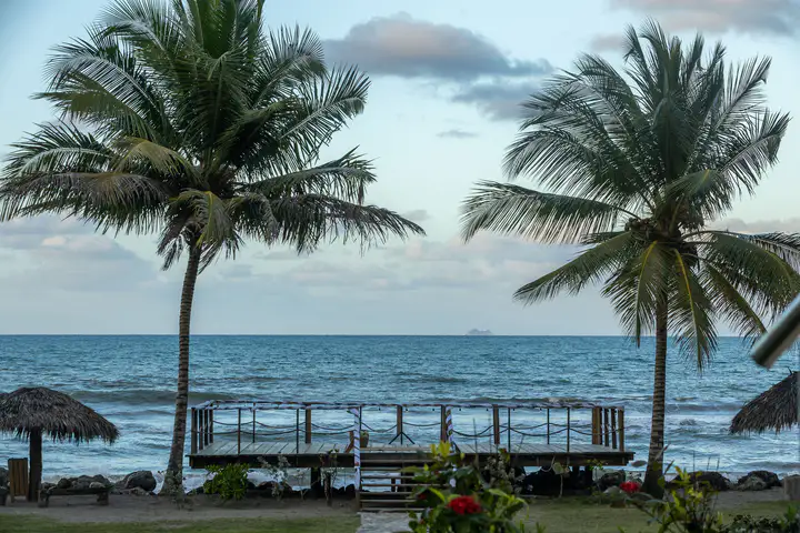 Wedding ceremony deck beside the ocean